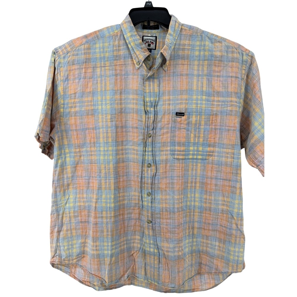 Faconnable Plaid Button Down Shirt Mens XXL Multi Color Short Sleeve French